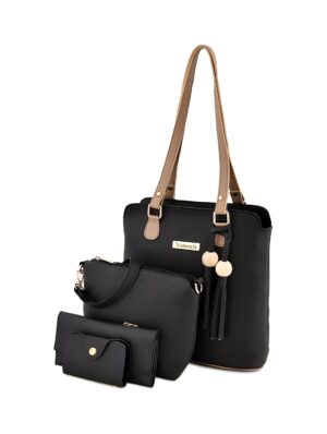 Accessories-5 Black Leatherette (Pu) Combo Handbag