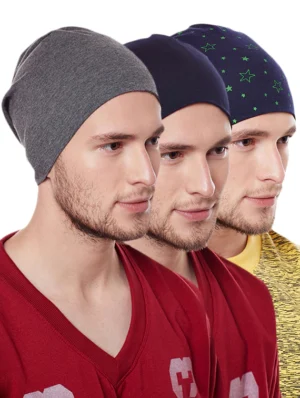 Accessories-8 (Set Of 3)Multi Colored Cotton Winter Caps