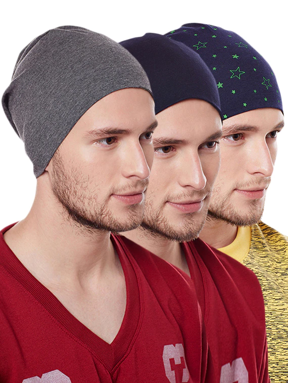 Accessories-8 (Set Of 3)Multi Colored Cotton Winter Caps
