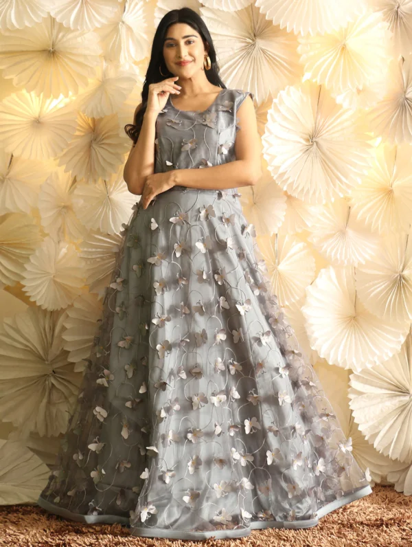 WM-16-C Embroidered Net Flared Gown