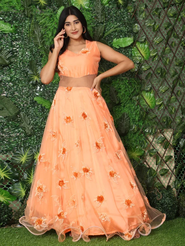 WM-17-C Embroidered Net Flared Gown