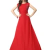 WM-18 Embroidered Solid Flared Gown