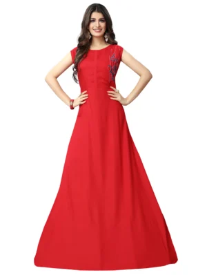 WM-18 Embroidered Solid Flared Gown