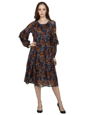 WM-19 Round Neck Floral A-Line Dress