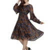 WM-19-B Round Neck Floral A-Line Dress