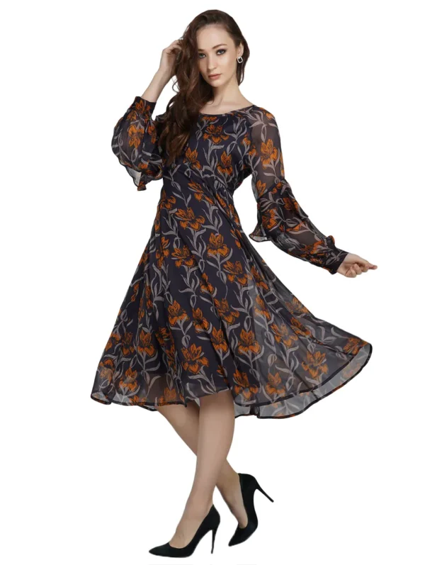 WM-19-B Round Neck Floral A-Line Dress