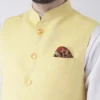 men-1-A White Solid Kurta Pyjama Set With Yellow Solid Nehru Jacket