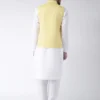 men-1-B White Solid Kurta Pyjama Set With Yellow Solid Nehru Jacket