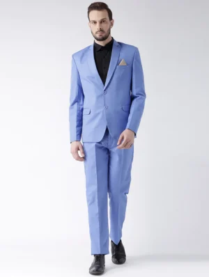 men-11 Blue Solid Single Breasted Suit