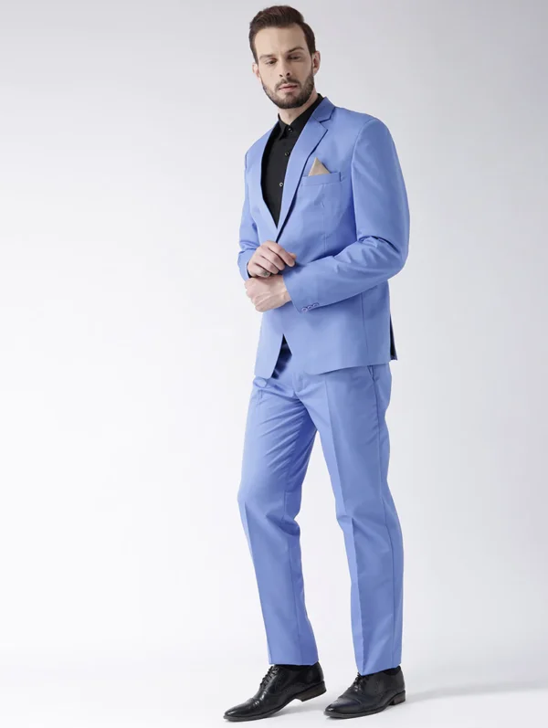Blue Solid Single Breasted Suit