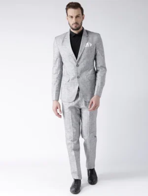 men-12 Grey Polyester Single Breasted Suit