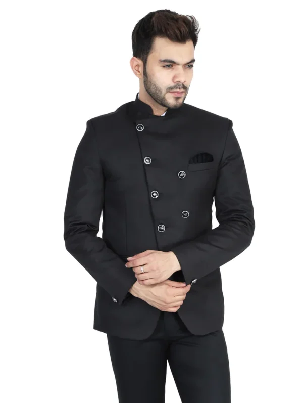 men-13 Black Solid Bandhgala Suit