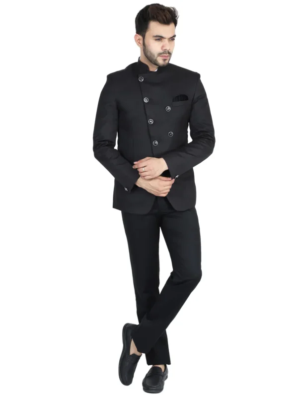 men-13-B Black Solid Bandhgala Suit