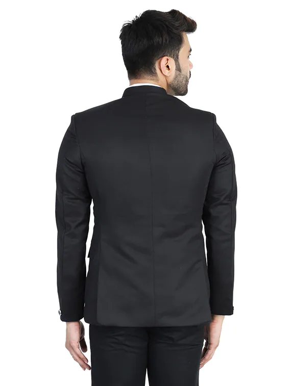 men-13-C Black Solid Bandhgala Suit