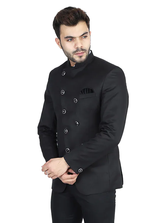 men-13-D Black Solid Bandhgala Suit