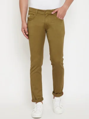 men-15 Olive Green Plain Denim Jeans