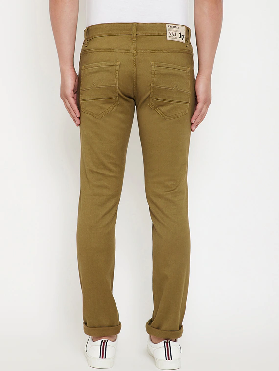 men-15-B Olive Green Plain Denim Jeans