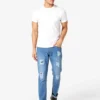 men-16-B Blue Light Washed Distressed Denim Jeans