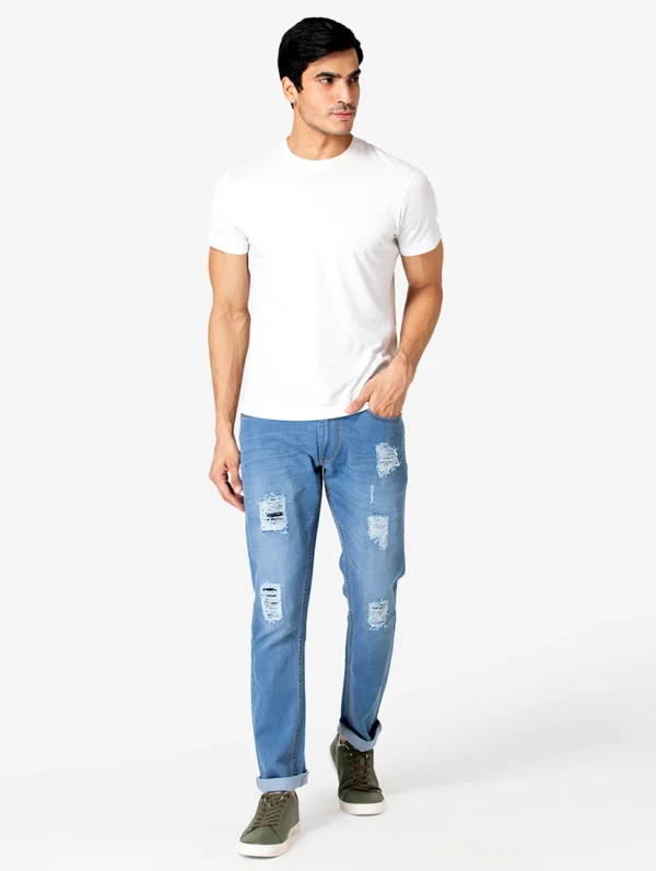 men-16-B Blue Light Washed Distressed Denim Jeans