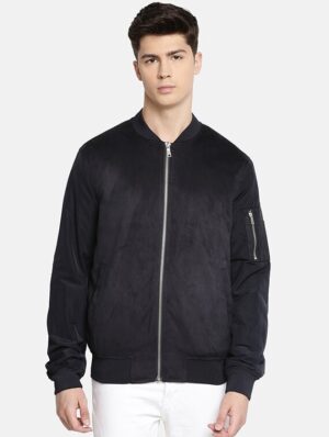 men-17 Navy Blue Solid Bomber Jacket