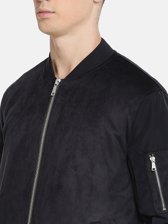men-17-A Navy Blue Solid Bomber Jacket