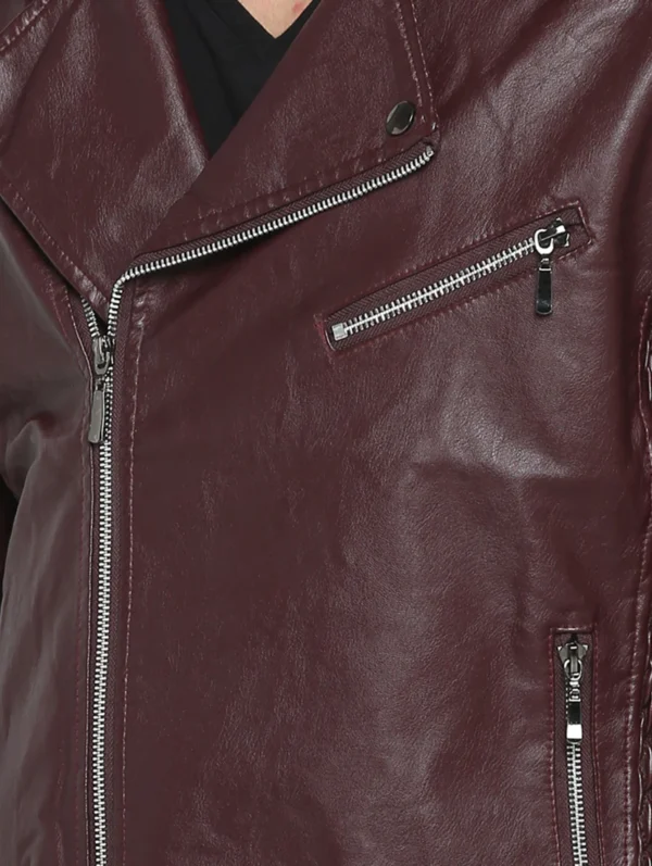 men-19-A Brown Solid Biker Jacket