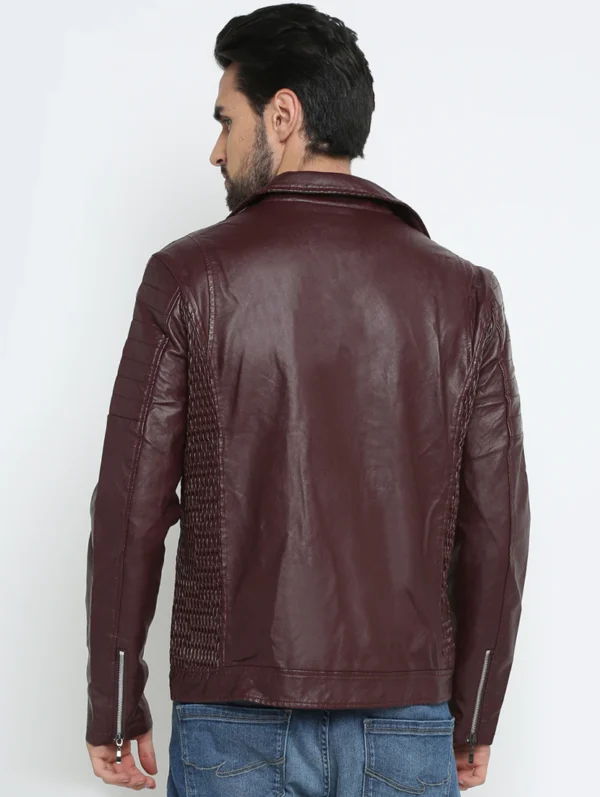 men-19-B Brown Solid Biker Jacket
