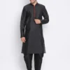 men-2-A Black Dhoti Kurta Set With Gold Printed Nehru Jacket