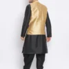 men-2-C Black Dhoti Kurta Set With Gold Printed Nehru Jacket