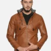 men-20 Brown Solid Pu Biker Jacket