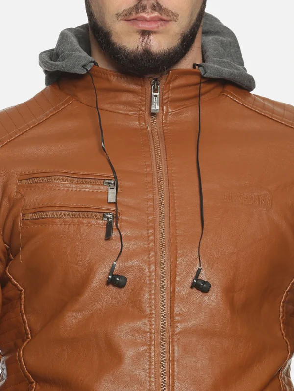 men-20-A Brown Solid Pu Biker Jacket