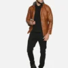 men-20-B Brown Solid Pu Biker Jacket