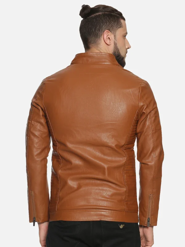 men-20-C Brown Solid Pu Biker Jacket