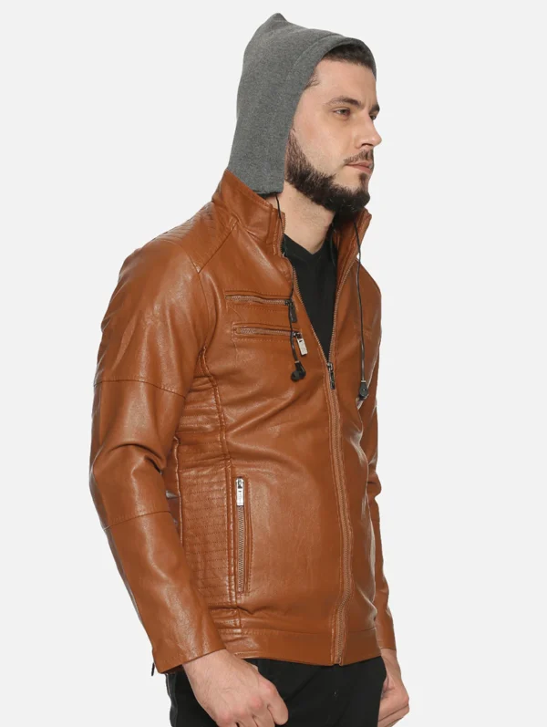 men-20-D Brown Solid Pu Biker Jacket