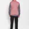 men-3-A Blue Printed Linen Kurta Trouser Set With Solid Nehru Jacket