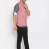 men-3-C Blue Printed Linen Kurta Trouser Set With Solid Nehru Jacket