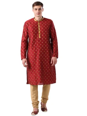 men-6 Maroon Embroidered Long Kurta