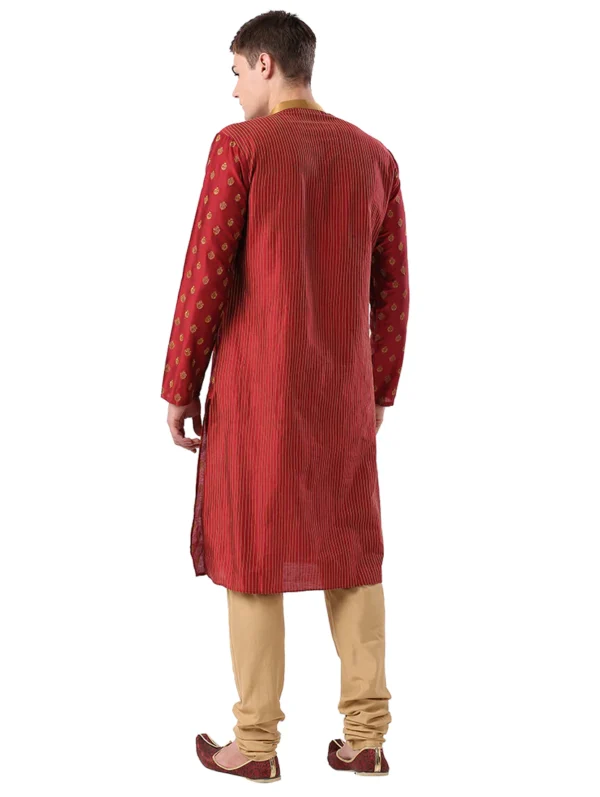 men-6-B Maroon Embroidered Long Kurta