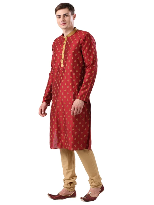 men-6-C Maroon Embroidered Long Kurta