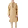 men-7 Beige Self Design Long Kurta