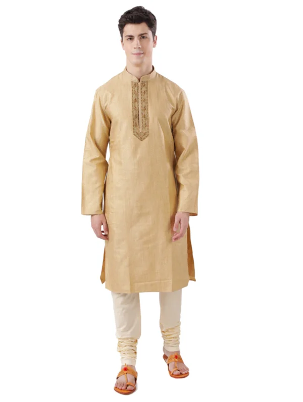 men-7 Beige Self Design Long Kurta