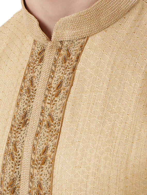 men-7-A Beige Self Design Long Kurta