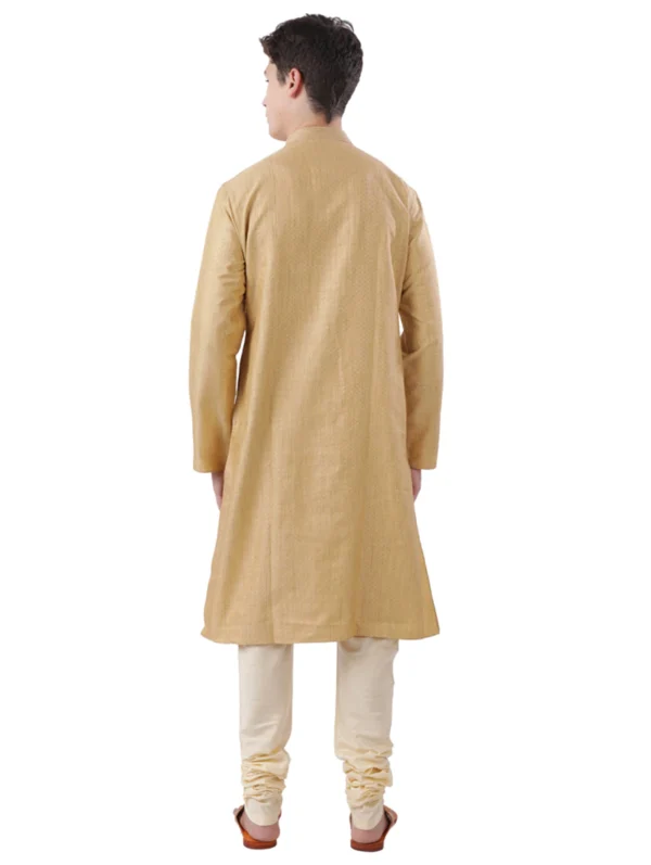 men-7-B Beige Self Design Long Kurta