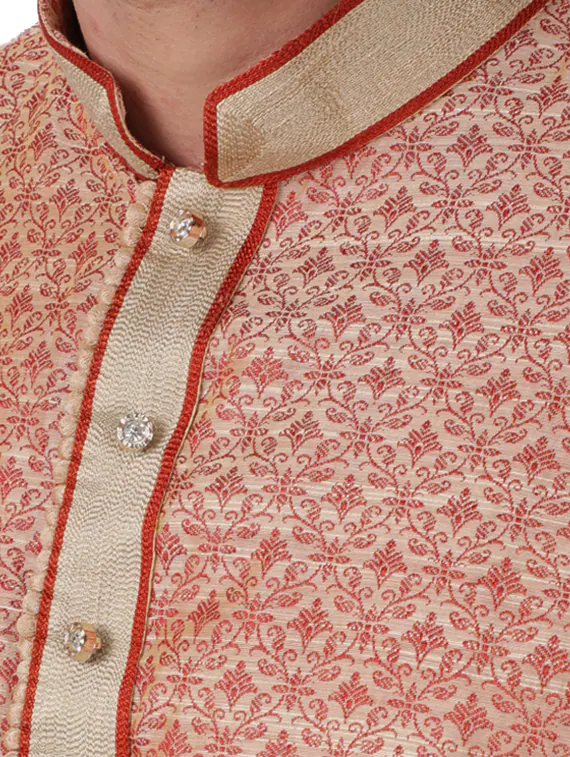 men-8-A Beige Jacquard Long Kurta