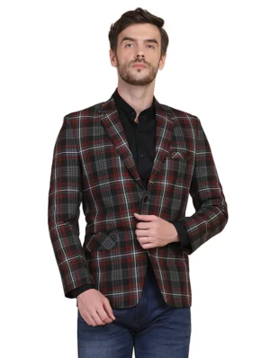 men-9 Black Checkered Single Breasted Suit
