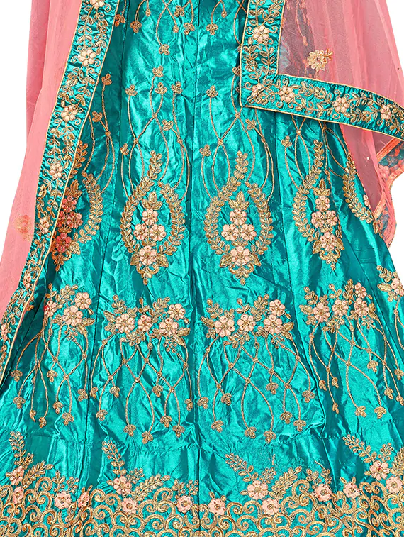 saari-10-A Embroidered A-Line Semi-Stitched Lehenga