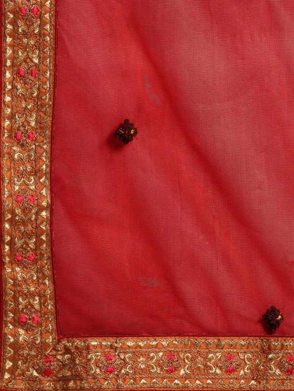 saari-7-A Multi Colored Raw Silk Flared Lehenga