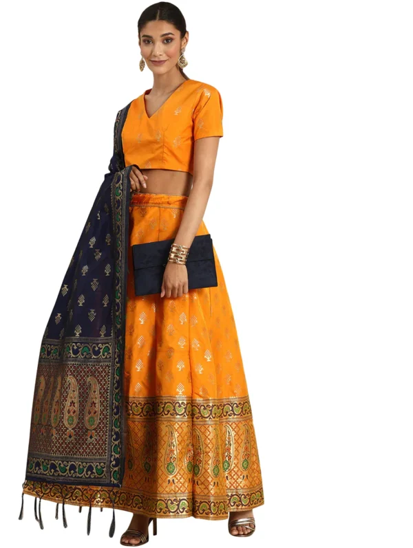 saari-9 Orange Silk Flared Lehenga
